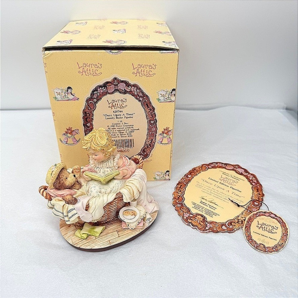 Lauras Attic Figurine Once Upon A Time Laundry Basket Girl Teddy Bear VTG Eneso